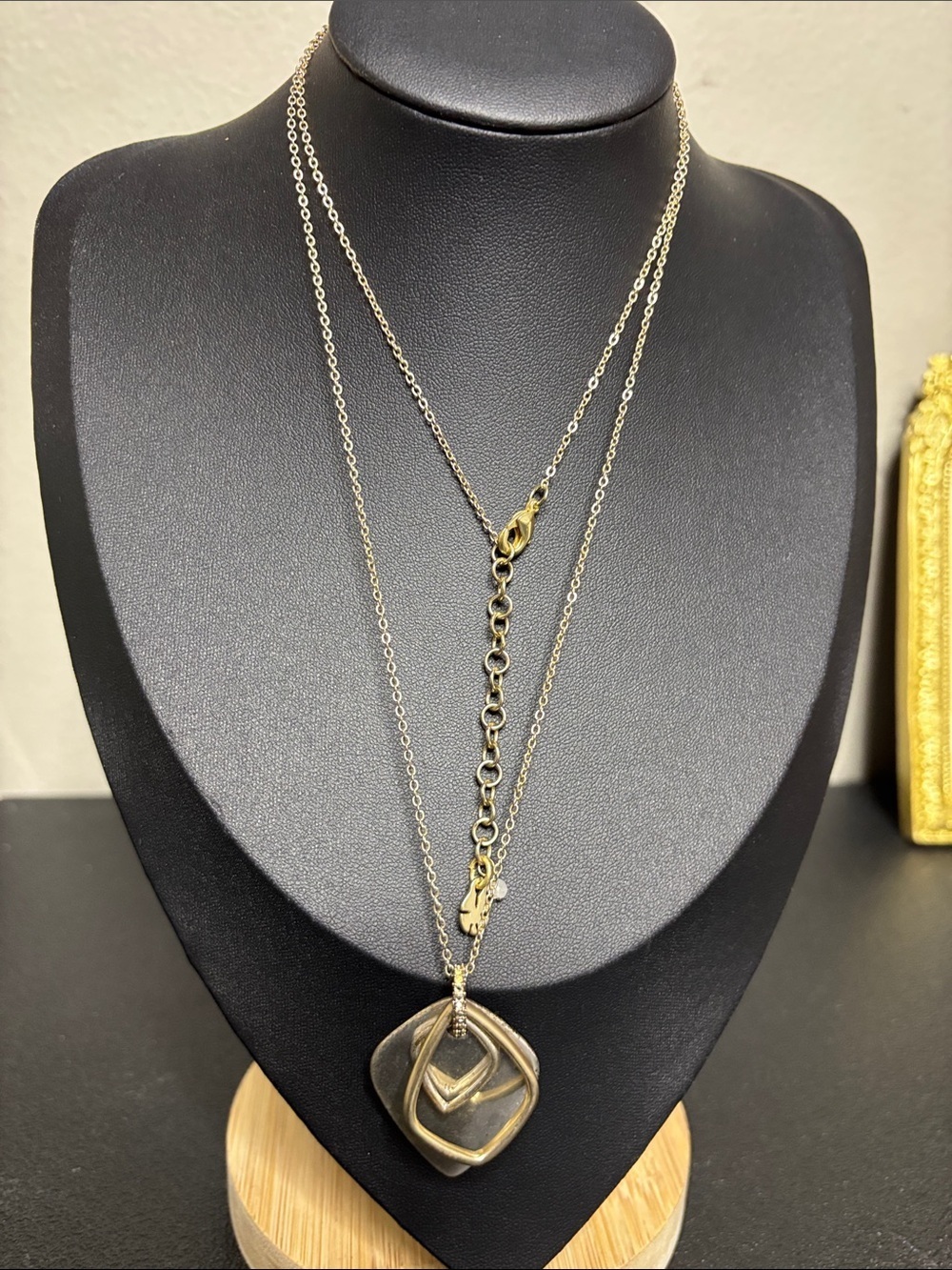 Lucky Brand Diamond Shape Dangling Pendant Two Tone Long Boho Necklace